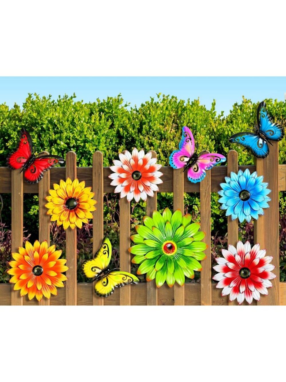 10 Pack Colorful Metal Flower & Butterfly Wall Decor for Outdoor Garden, Patio